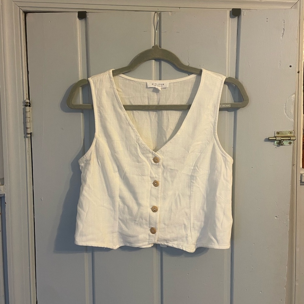 Like-New White Linen Button-Down Vest